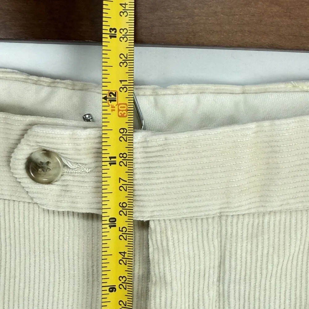VTG Jos. A. Bank Mens Pants Beige Corduroy Straight Cuffed Pleat Chinos Size 35 - Picture 14 of 15